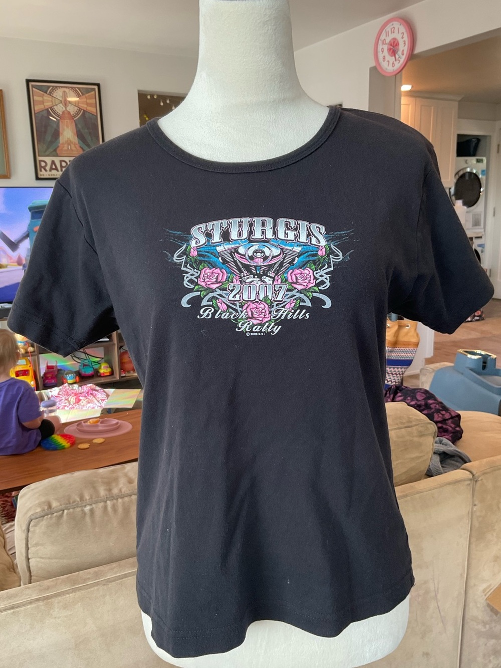 🌷Vintage 2007 Sturgis Black Hills Rally Graphic Tee Black Rose Biker T-Shirt